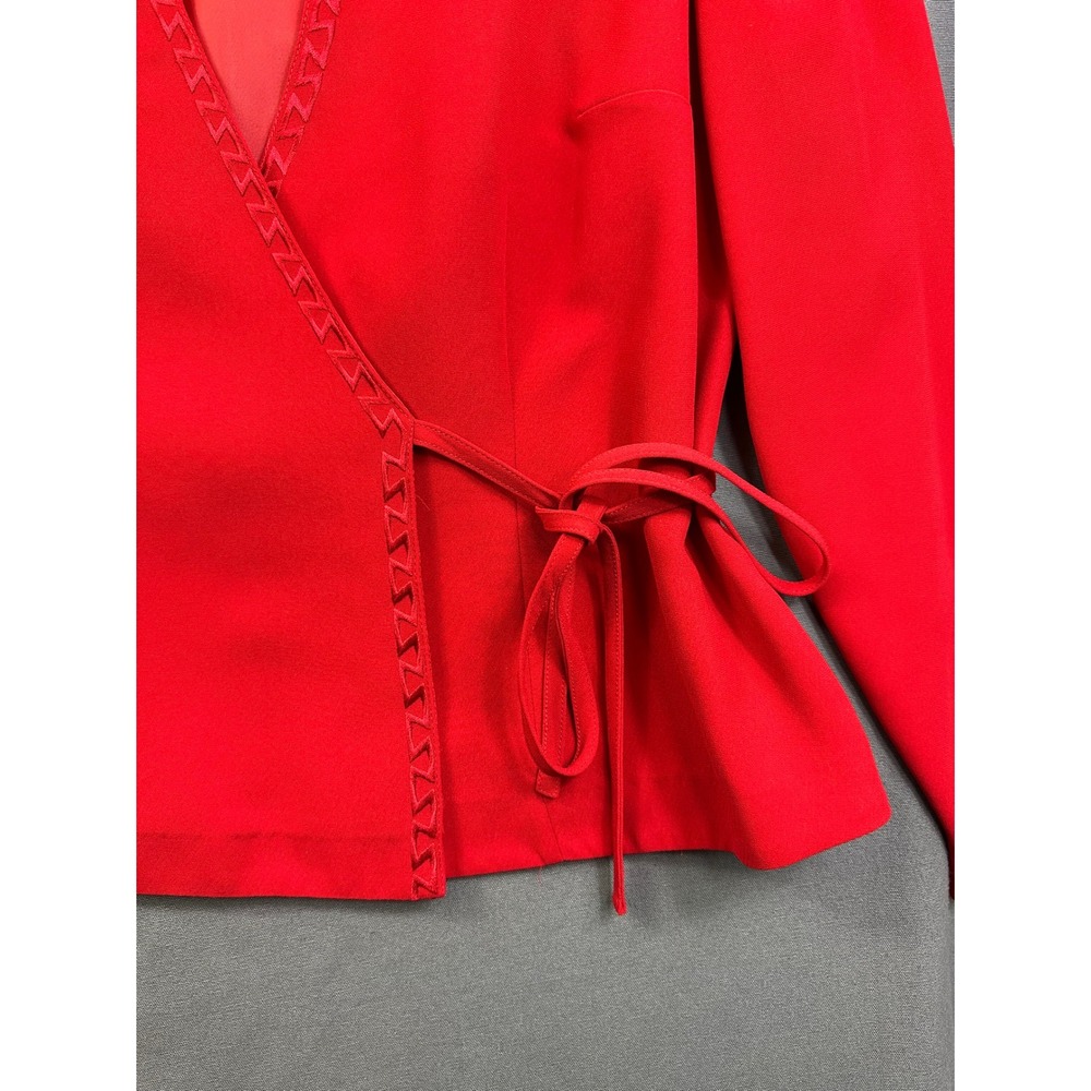 Plaza South Red Wrap Jacket Embroidered Trim Side Tie Blazer Size 8 0225445 - Picture 8 of 14